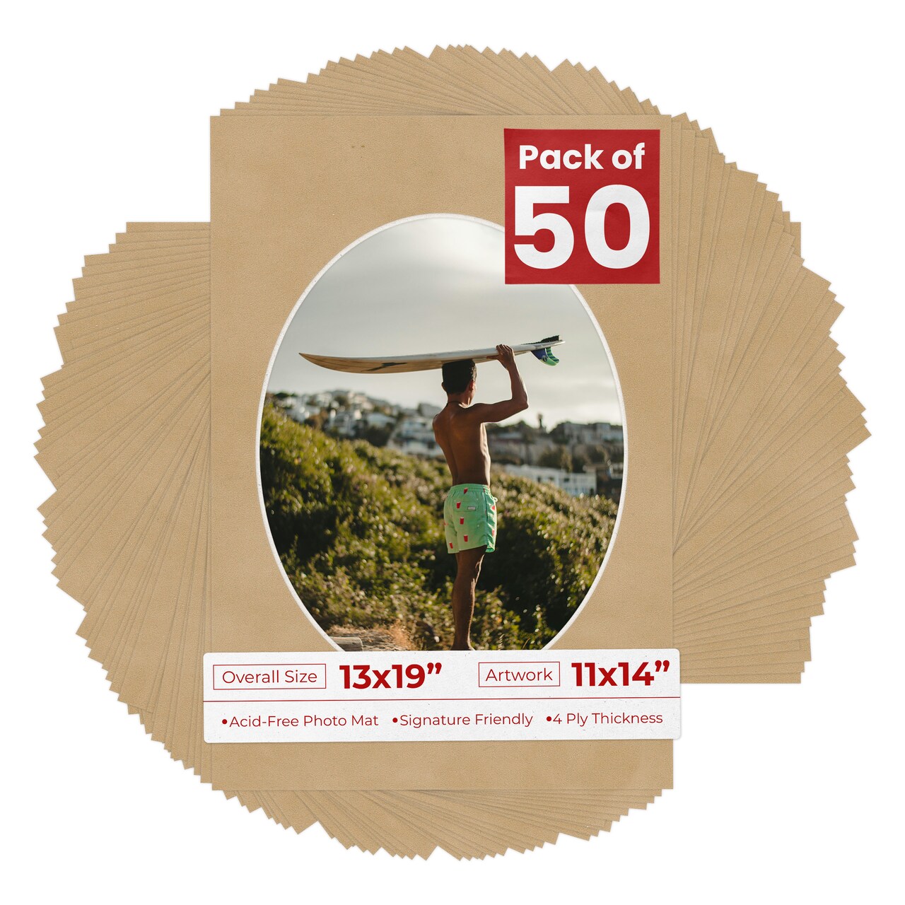 Beige Suede Mat Board for 13x19 Frames - Oval Opening for 11x14 Photos